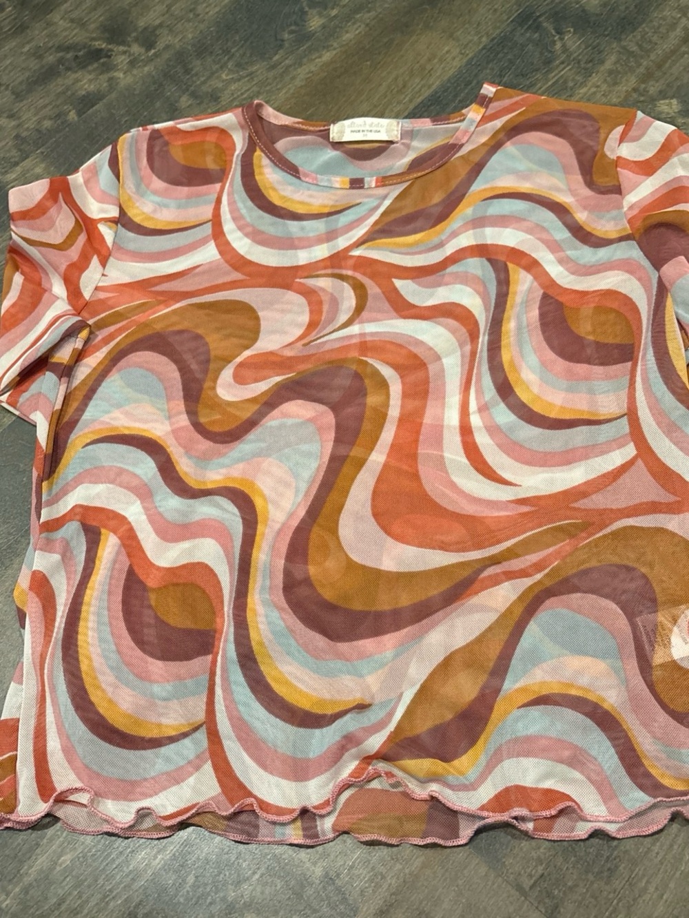 Retro Wave Print Sheer Top - Multi